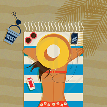 Graphic Design illustration woman on a beach towel