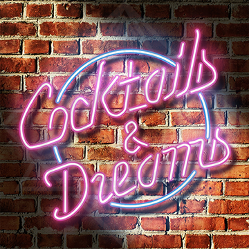 Graphic Design photoshop image Cocktails and Dreams Neon Sign